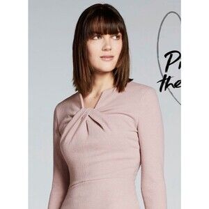 The Fold Waverly Knee Length Twist Neckline 100% virgin wool dress women 8 blush